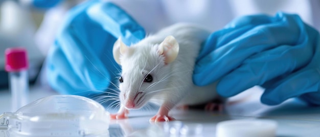 Photo researcher with rodent lab equipment