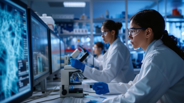 Researchers working on scientific experiments in a hightech lab