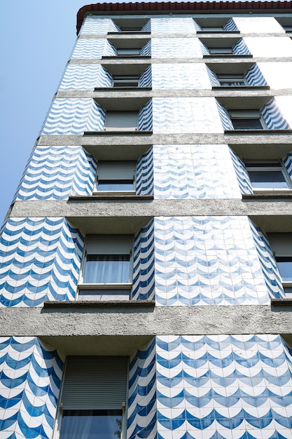 Residental building with modern blue and white tile