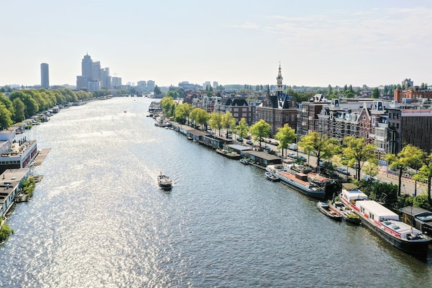 Residential area with buildings with excellent facade by the river