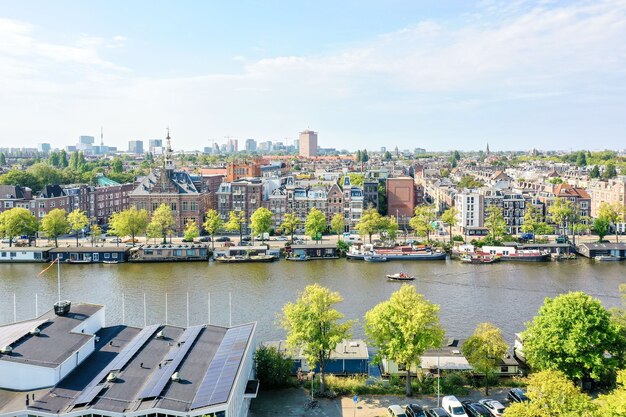 Residential area with buildings with excellent facade by the river