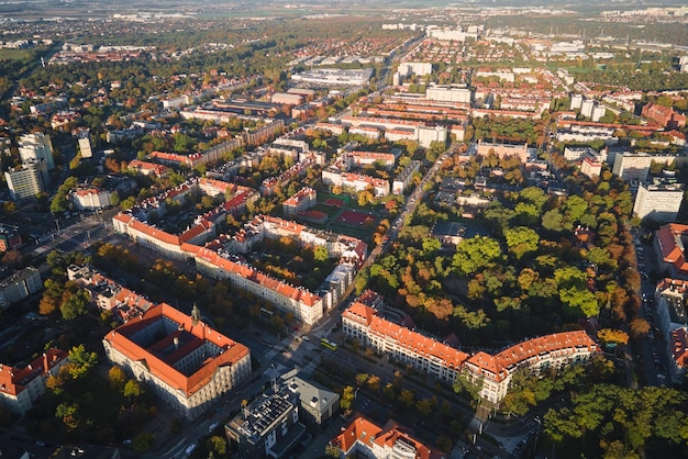 Residential building in european city Aerial view Wroclaw Poland