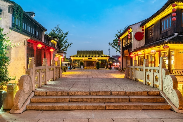 Residential buildings of the old city at night