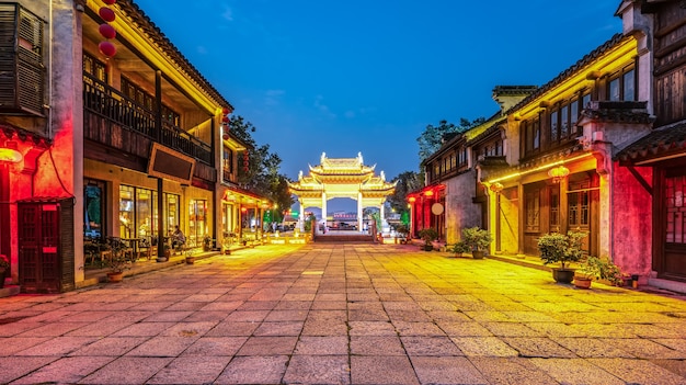 Residential buildings of the old city at night