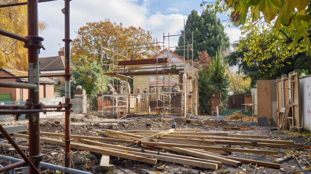 Photo residential construction site with wooden house framework