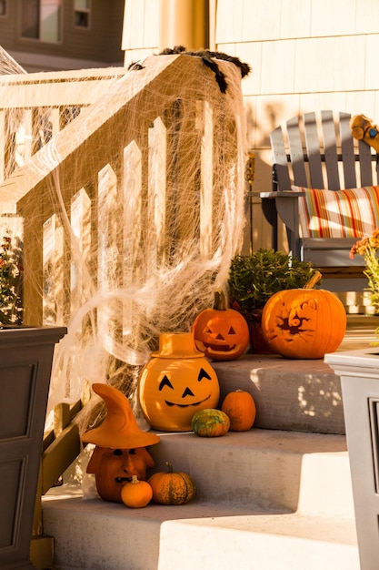 Residential house decorated for Halloween holiday.