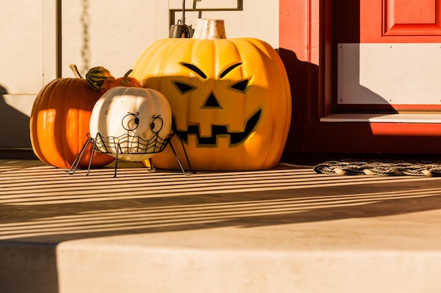 Residential house decorated for Halloween holiday.