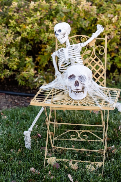 Residential house decorated for Halloween holiday.