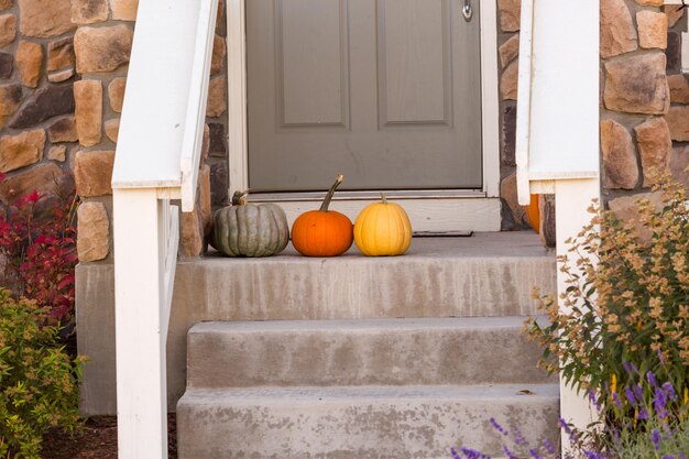 Residential house decorated for Halloween holiday.