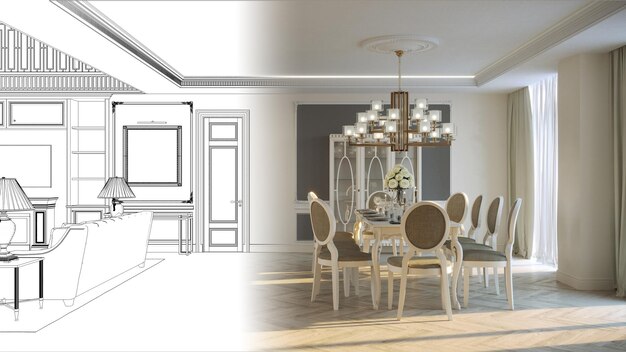 Foto visualizzazione interna residenziale, illustrazione 3d