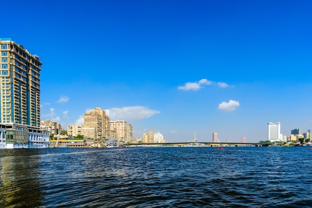 Residential and office buildings of the Cairo city View from Nile river