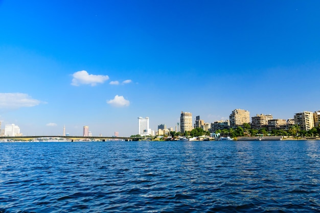 Residential and office buildings of the Cairo city View from Nile river