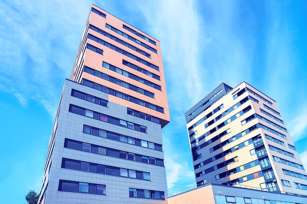 Residential skyscraper buildings in the bedroom suburb, Baltupiai district, Vilnius, in Lithuania. Toned