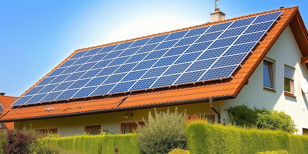Солнечные фотоэлектрические панели на крыше семейного дома