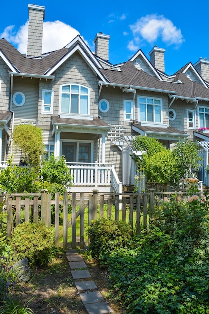 Residential townhouses on sunny day in vancouver british columbia canada