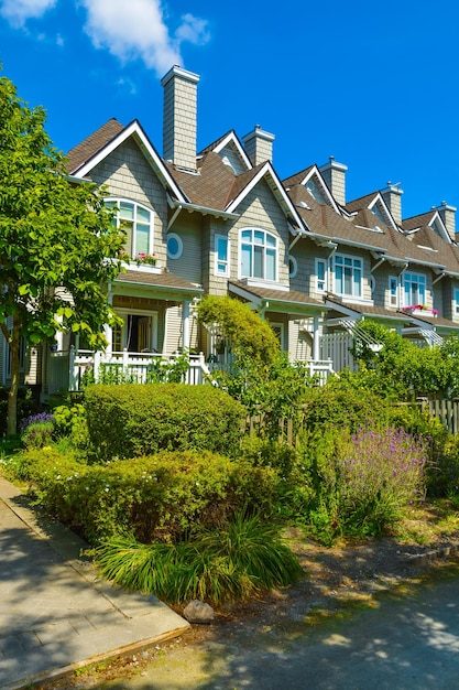 Residential townhouses on sunny day in vancouver british columbia canada