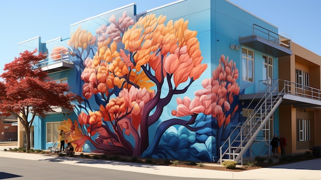 Photo residents participating in a community art wallpaper