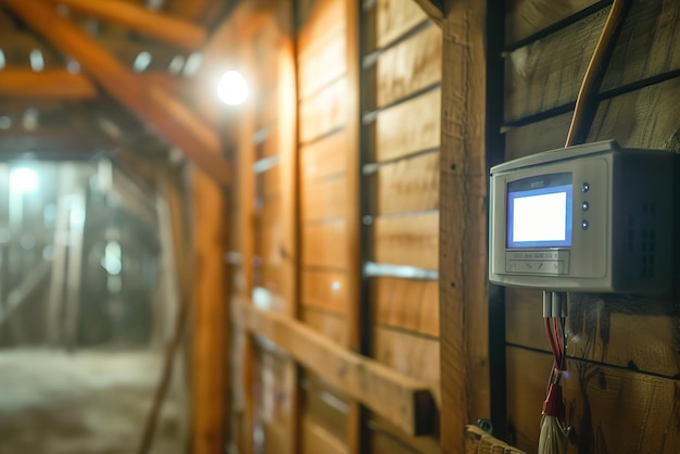 Residents in a rustic barn activate smart lighting and security systems illustrating modern convenie