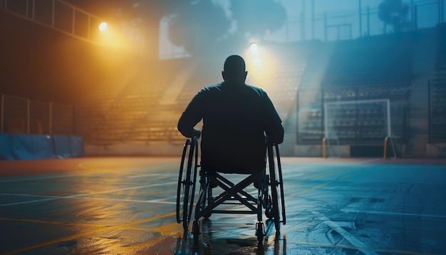 Resilience at Dusk Solitary Figure in Wheelchair on the Court