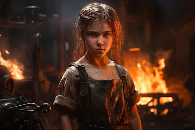 Resilient Blacksmith girl forge Worker industry Generate Ai