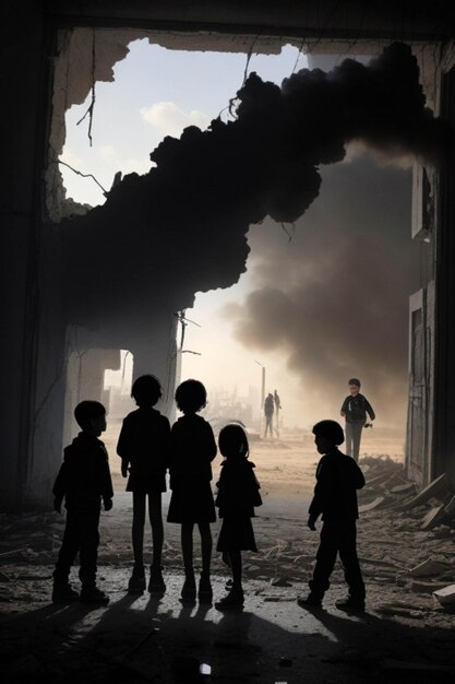 Resilient Hope Palestinian Children Amidst Destroyed Buildings