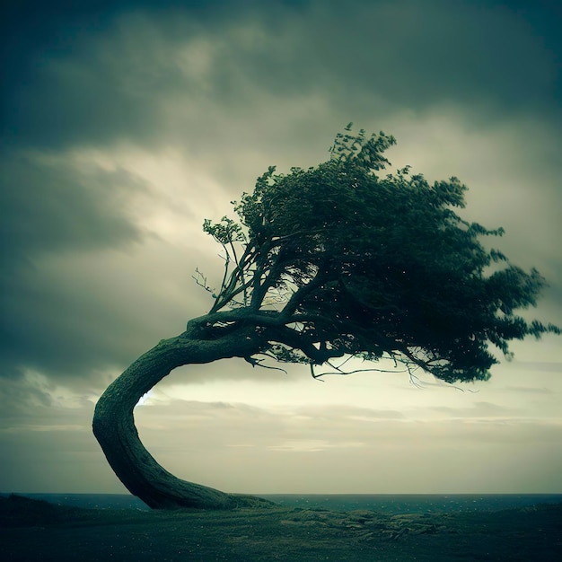 Resilient Lone Tree Bends in the Wind