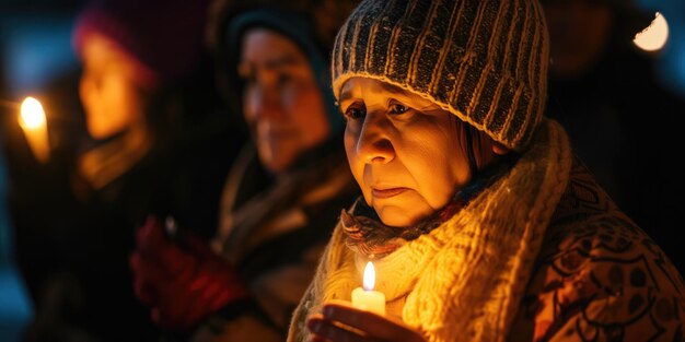 Photo resilient residents wait for power with candles flashlights and warm hats