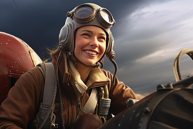 Photo resilient smiling mature woman pilot generate ai