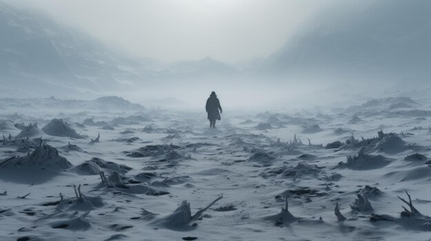 The Resilient Snow Adventurer A Lone Man Braving a Blizzard with a Shovel