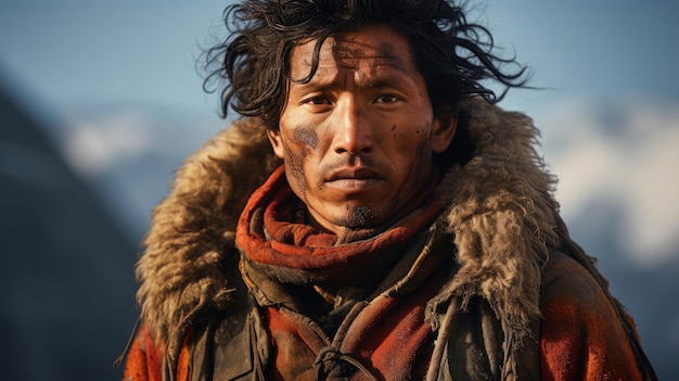 屈強なチベット登山家がヒマラヤの峰々に立ち向かう