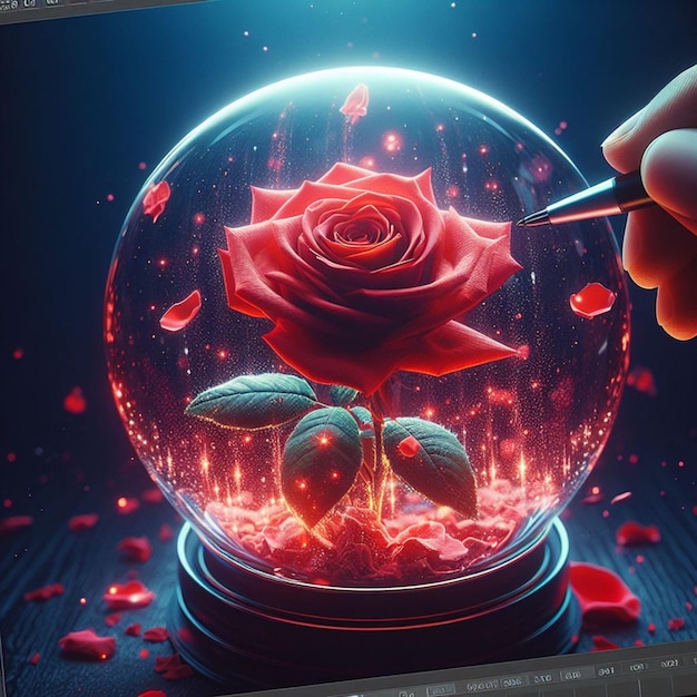 Photo resin globe and a red rose inside