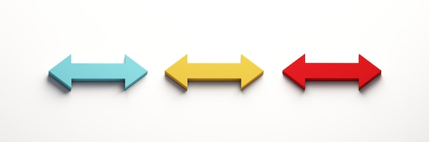 Foto ridimensiona il set di frecce di tre colori. illustrazione della rappresentazione dell'icona 3d