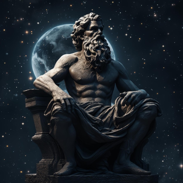 Foto resolute fortitude statua stoica ispirata da leonardo che guarda nell'abisso