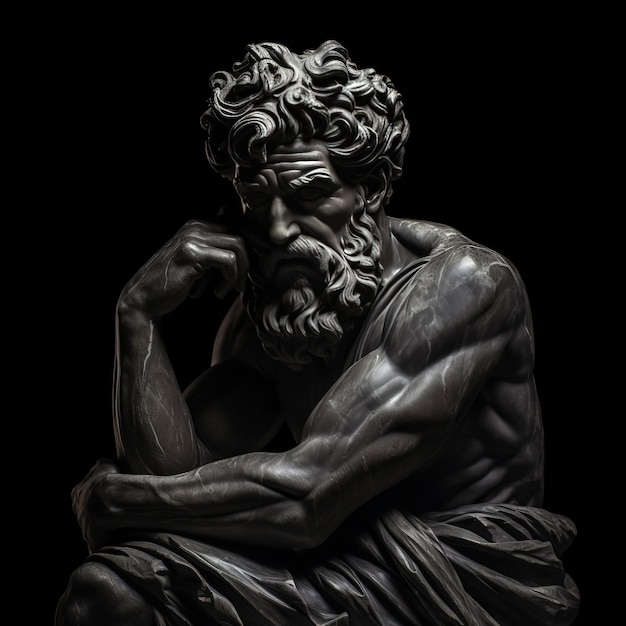 Photo the resolute serenity incorporating stoicism with a greek statue in a black background