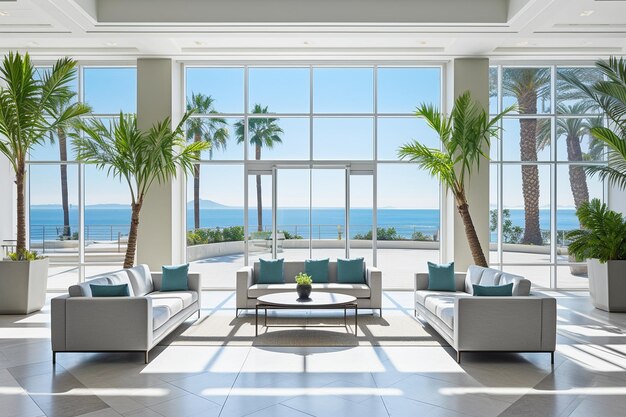 Resort lobby with stunning ocean views