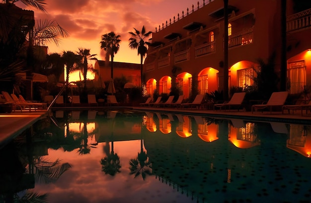 Resort pool at dusk