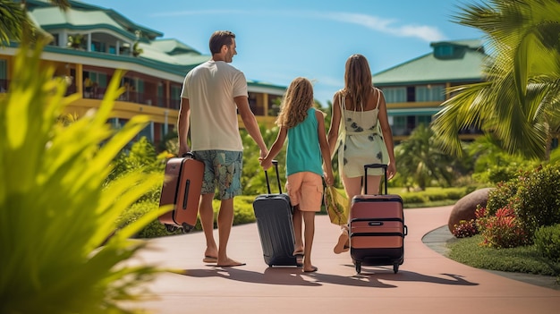 Resort Ready Een gezin van vier start met hun bagage op een luxe uitstapje