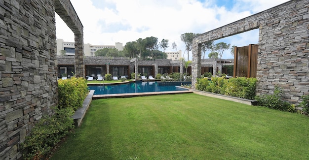 resort villas with pool in summer