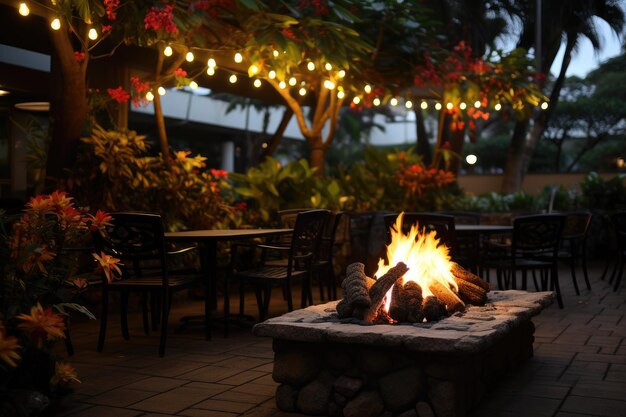resorthotel met patio en open haard tropische achtergrond om middernacht inspiratie ideeën