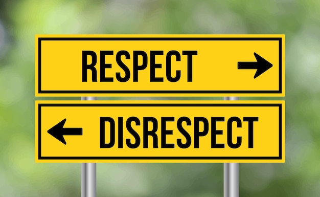 Respect or disrespect road sign on blur background