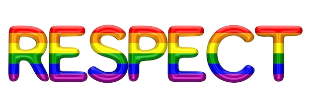 Foto rispetta la parola composta da lettere arcobaleno lucide lbgt gay pride rendering 3d