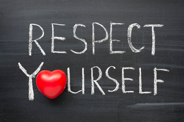 Photo respect yourself phrase handwritten on the school blackboard