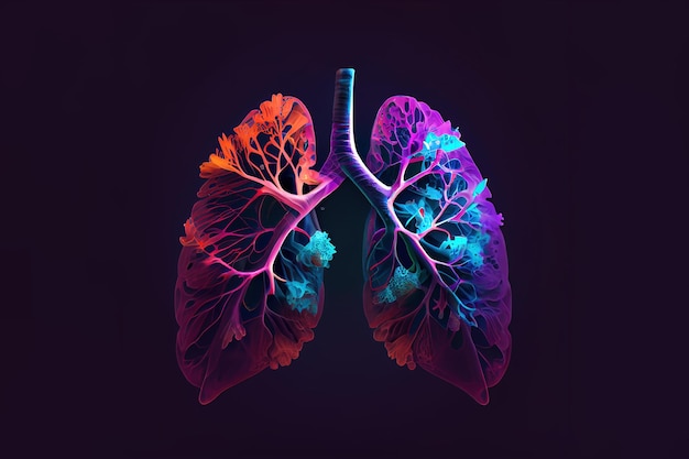 Фото Дыхательная система неоновые легкие медицинская графика generative ai