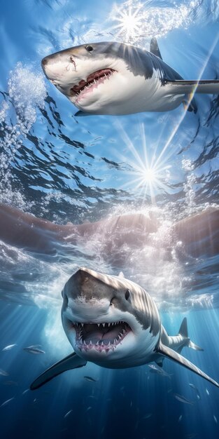 Photo resplendent majesty capturing a big white shark's underwater glory with 5k resolution and clear bac