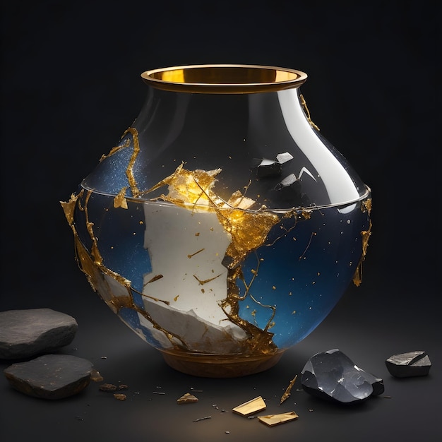 Premium AI Image  Shining Resurgence Kintsugi Pottery with Gold