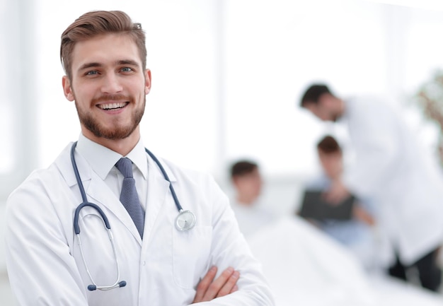 Responsible doctor on the background of the chamberthe concept of health
