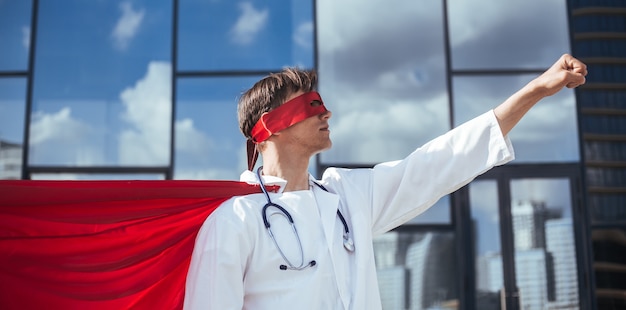 Responsible doctor superhero is ready for a new task