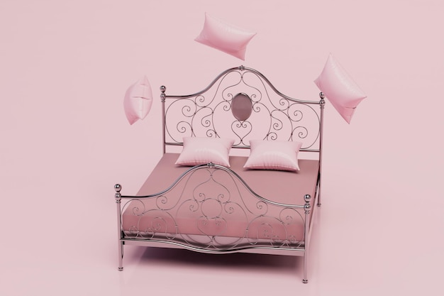 rest bed in the bedroom. a beautiful bed with a pink bedspread and pillows