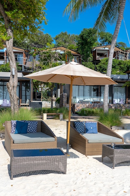 Rest zone on a tropical beach near summer sea in Koh Phangan island , Thailand. Summer, travel, vacation and holiday concept