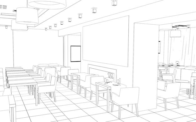 restaurant 3D illustration sketch outlin